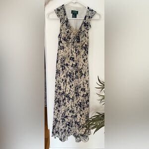 Authentic LAUREN Ralph Lauren, 100% silk, floral dress with Ruffles